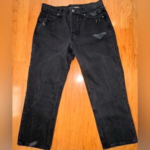 Old Navy High Rise Button-Fly Slouchy Straight Cropped Faded Black Jeans Size 8